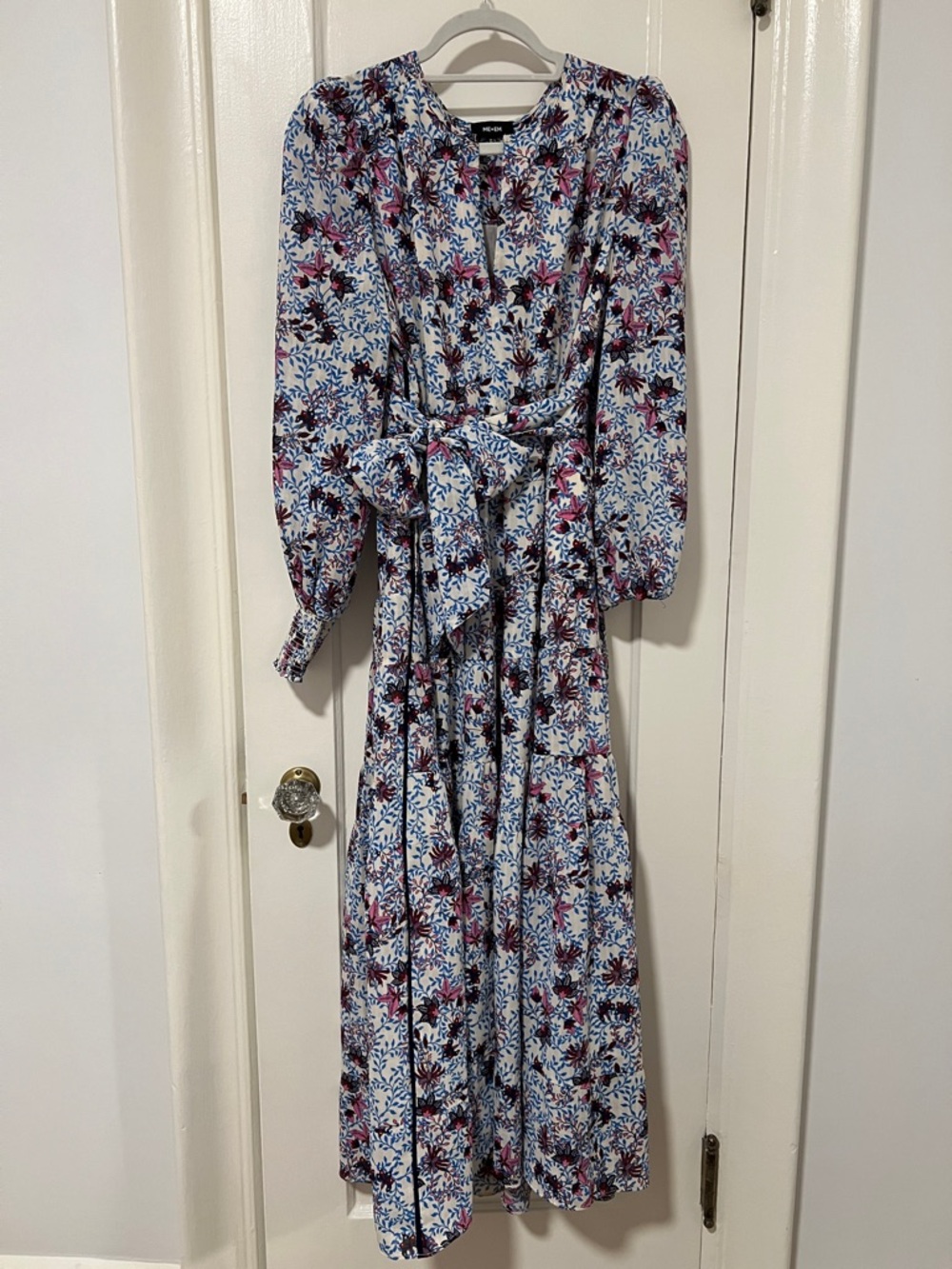 ME+EM White Floral Maxi Dress with Blue & Pink Print